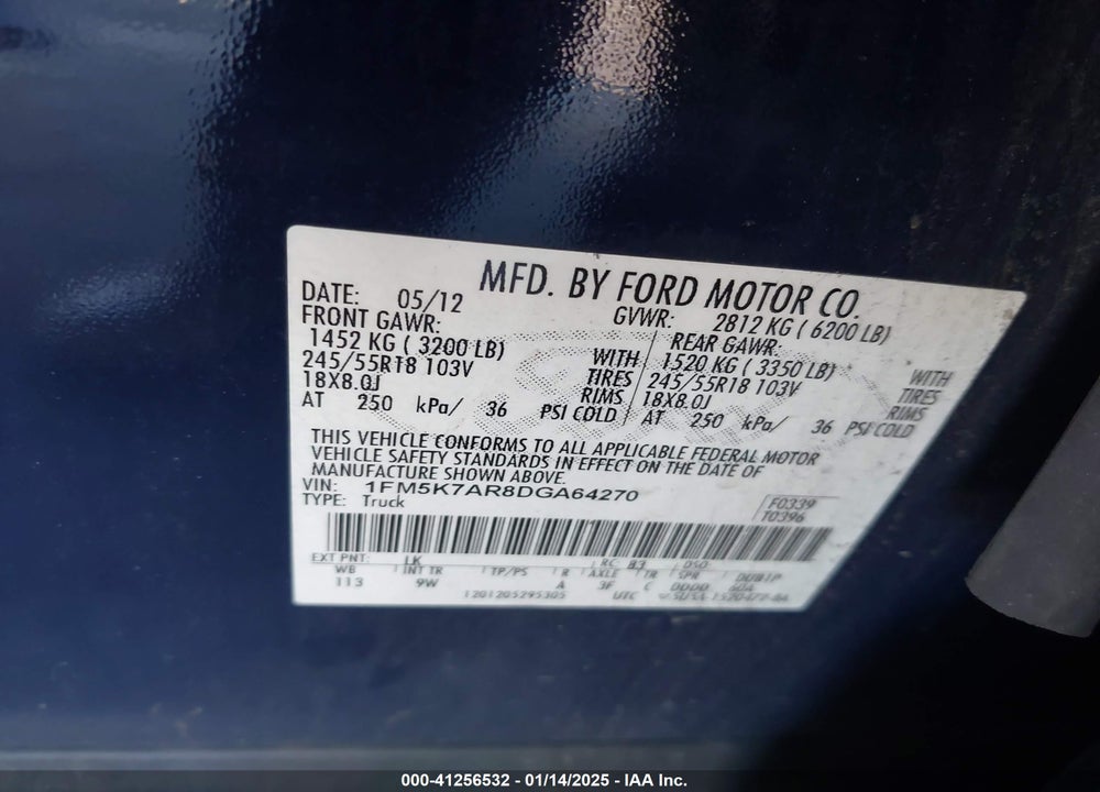 2013 FORD POLICE INTERCEPTOR VIN: 1FM5K7AR8DGA64270