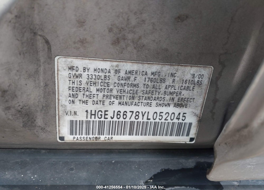 2000 HONDA CIVIC LX VIN: 1HGEJ6678YL052045