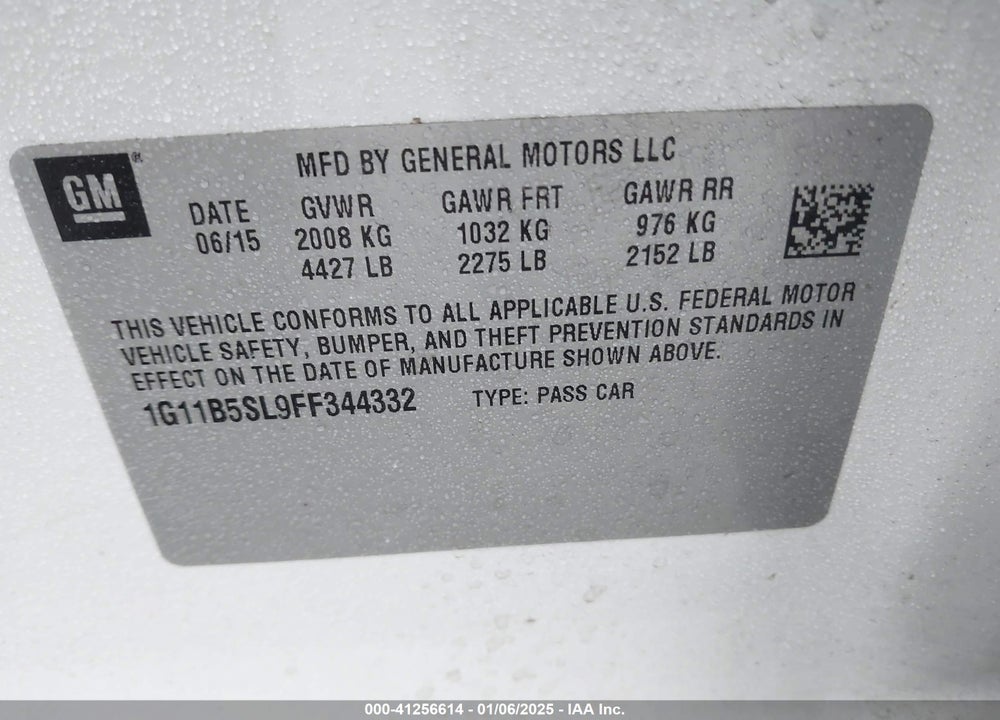 2015 CHEVROLET MALIBU VIN: 1G11B5SL9FF344332