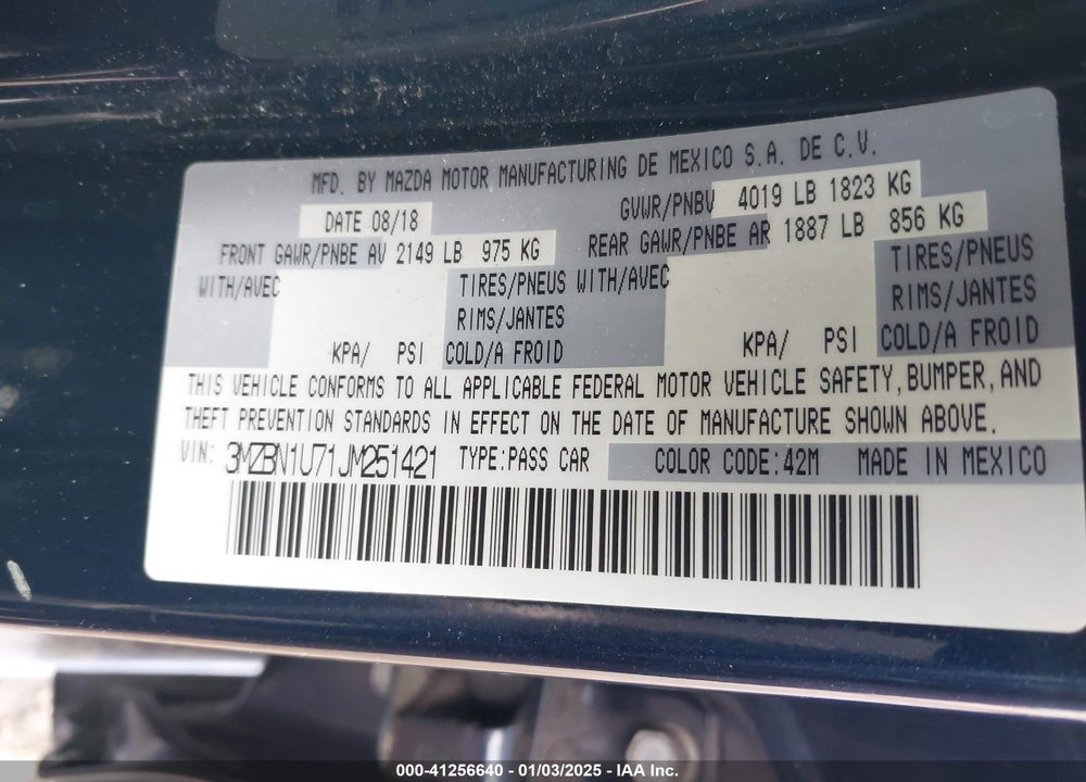 2018 MAZDA 3 SPORT VIN: 3MZBN1U71JM251421