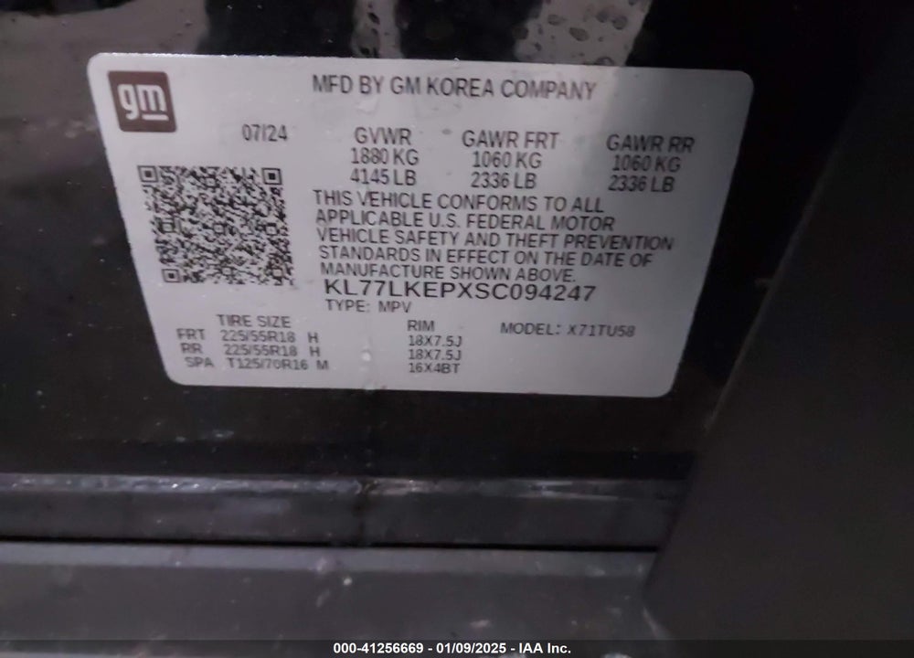 2025 CHEVROLET TRAX FWD ACTIV VIN: KL77LKEPXSC094247