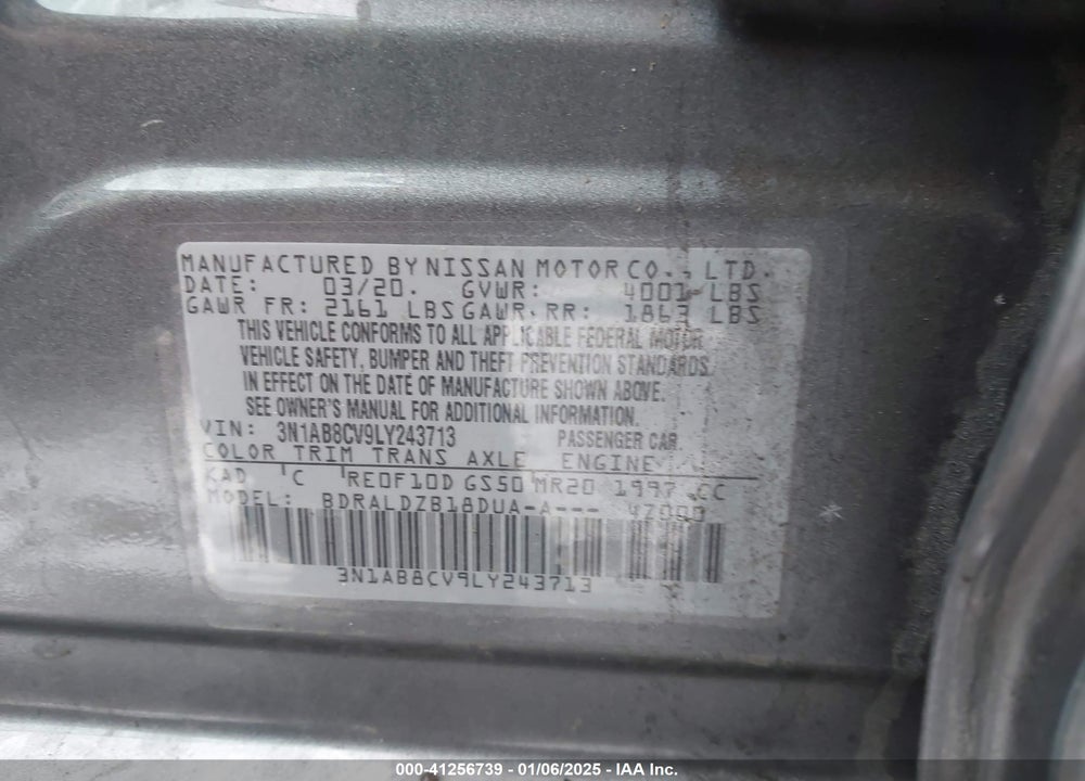2020 NISSAN SENTRA VIN: 3N1AB8CV9LY243713