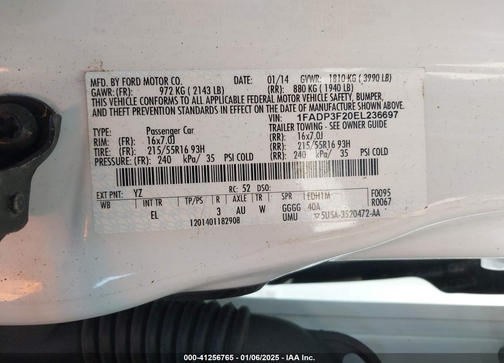 2014 FORD FOCUS SE VIN: 1FADP3F20EL236697
