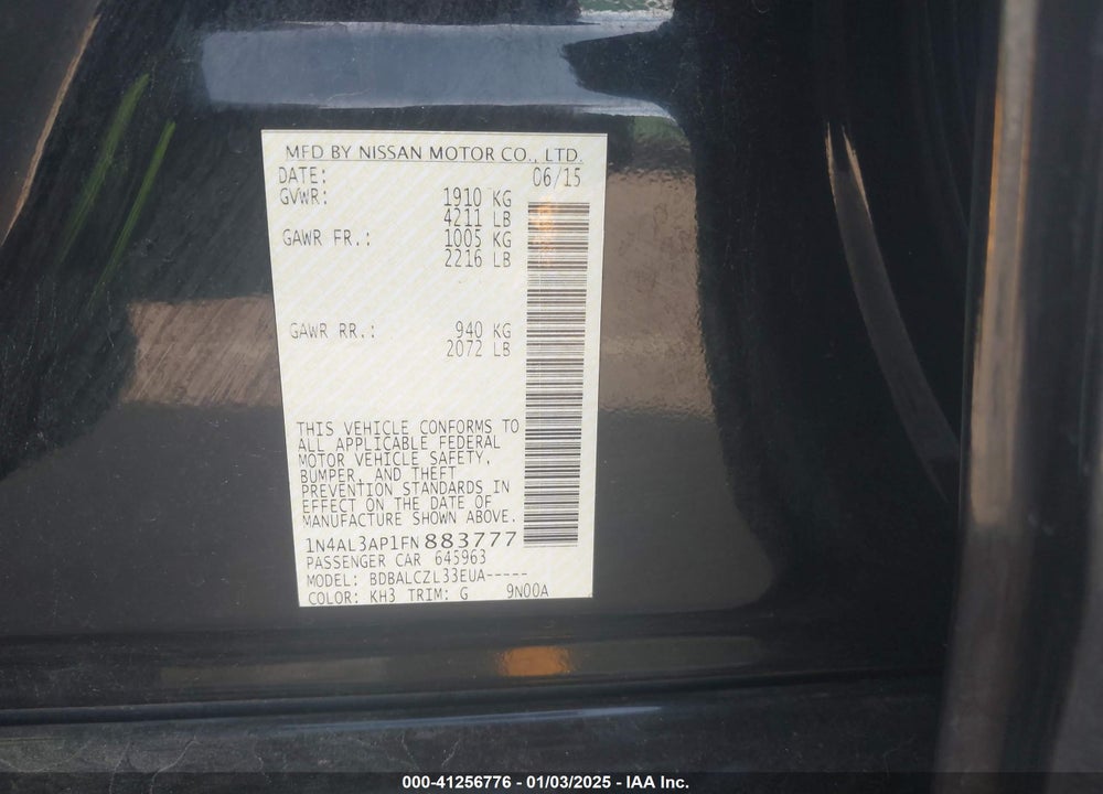 2015 NISSAN ALTIMA 2.5 S VIN: 1N4AL3AP1FN883777