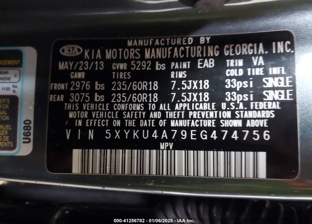 2014 KIA SORENTO EX V6 VIN: 5XYKU4A79EG474756