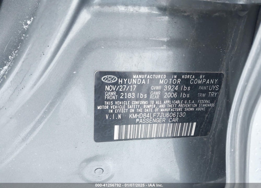 2018 HYUNDAI ELANTRA VIN: KMHD84LF7JU606130