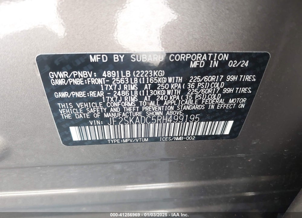 2024 SUBARU FORESTER PREMIUM VIN: JF2SKADC5RH499195