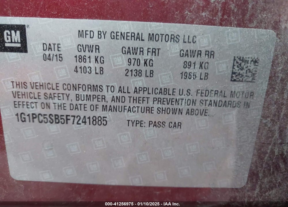 2015 CHEVROLET CRUZE VIN: 1G1PC5SB5F7241885
