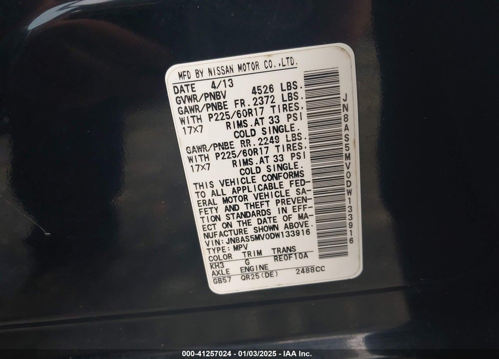 2013 NISSAN ROGUE SV VIN: JN8AS5MV0DW133916