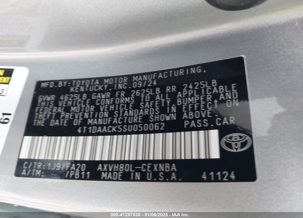 2025 TOYOTA CAMRY LE VIN: 4T1DAACK5SU050062