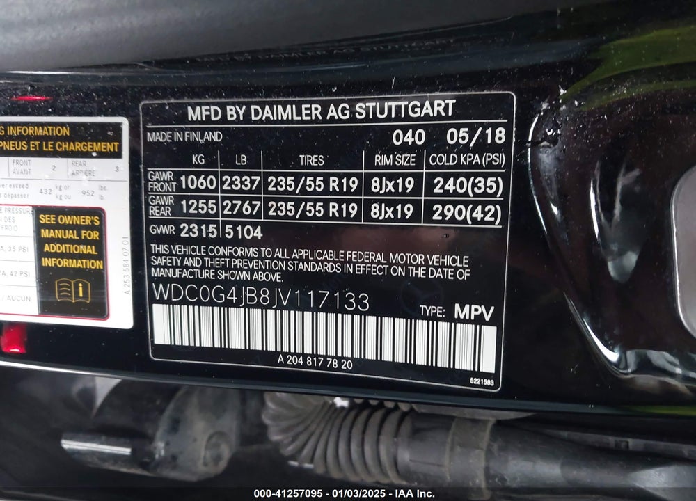 2018 MERCEDES-BENZ GLC 300 VIN: WDC0G4JB8JV117133