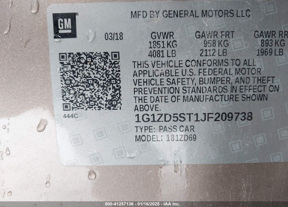 2018 CHEVROLET MALIBU LT VIN: 1G1ZD5ST1JF209738
