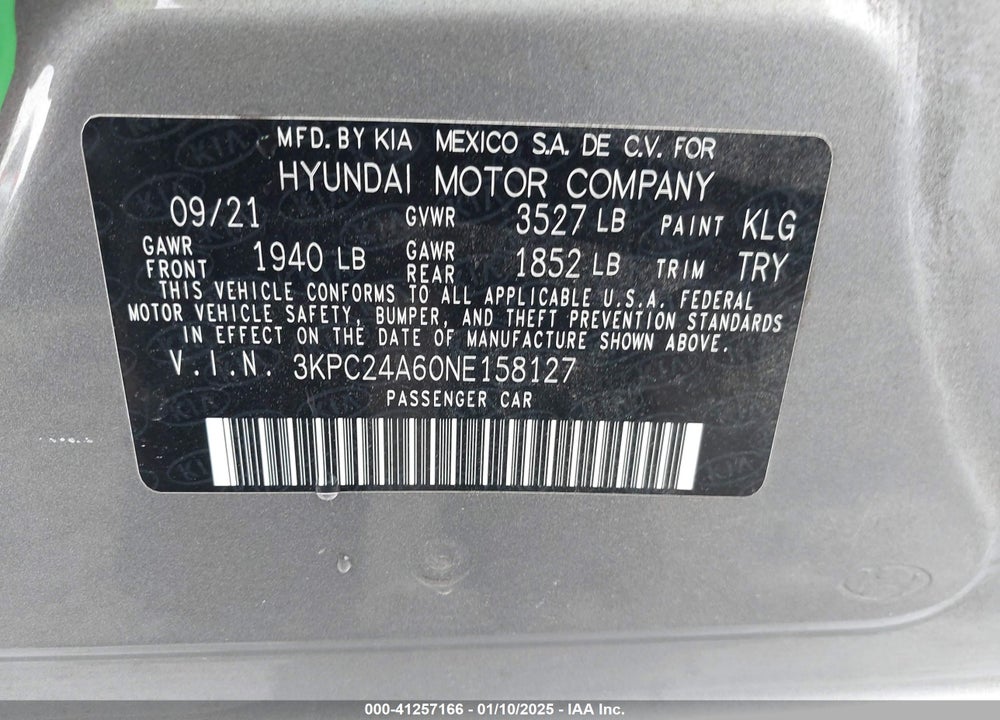 2022 HYUNDAI ACCENT VIN: 3KPC24A60NE158127