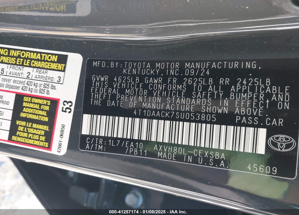 2025 TOYOTA CAMRY VIN: 4T1DAACK7SU053805
