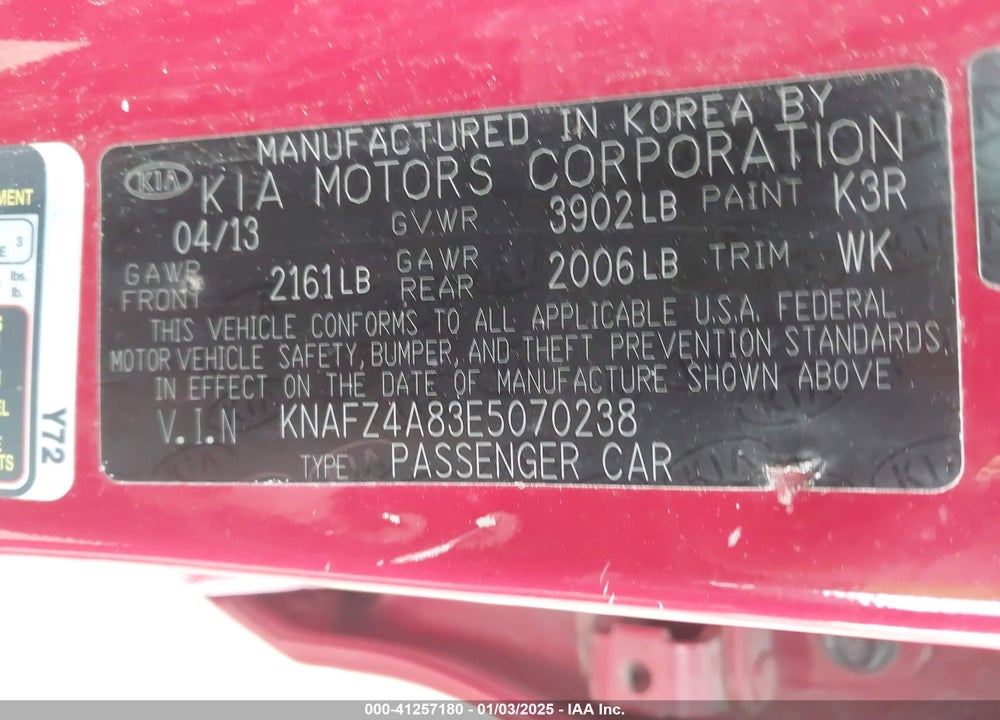 2014 KIA FORTE EX VIN: KNAFZ4A83E5070238