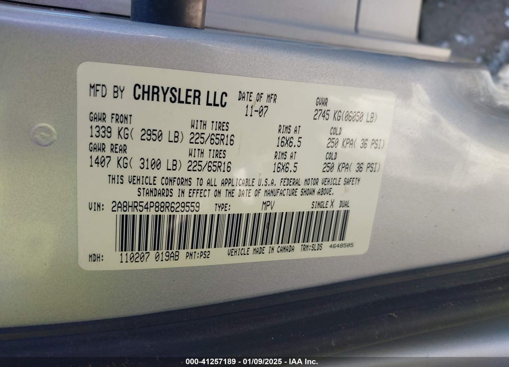 2008 CHRYSLER TOWN & COUNTRY TOURING VIN: 2A8HR54P88R629559