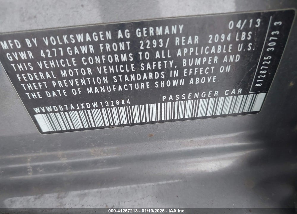 2013 VOLKSWAGEN GOLF VIN: WVWDB7AJXDW132844