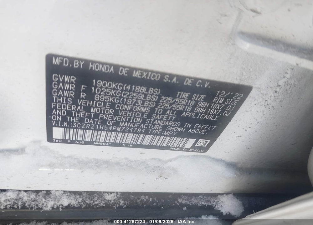 2023 HONDA HR-V VIN: 3CZRZ1H54PM724794