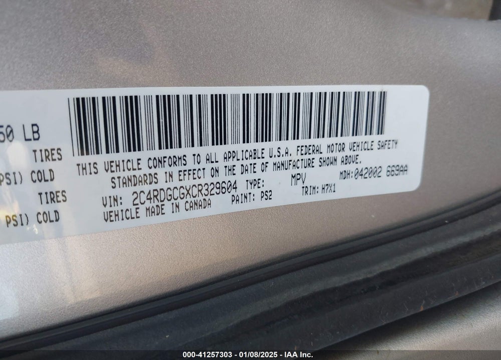 2012 DODGE GRAND CARAVAN SXT VIN: 2C4RDGCGXCR329604