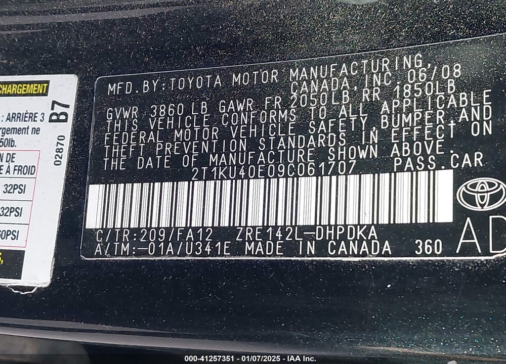 2009 TOYOTA MATRIX VIN: 2T1KU40E09C061707