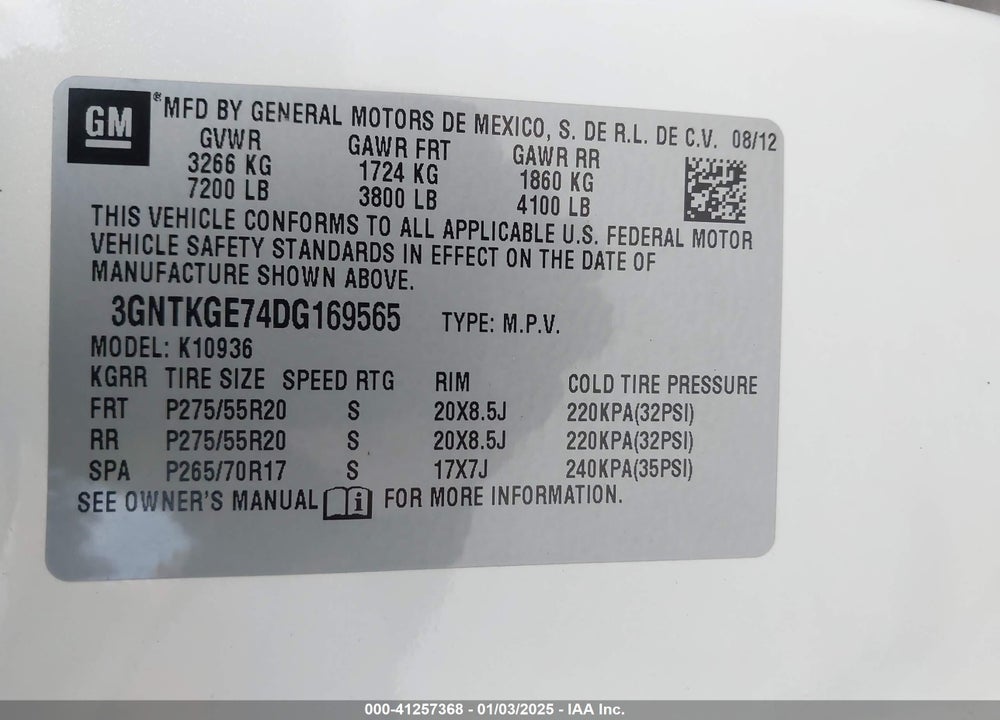 2013 CHEVROLET AVALANCHE LTZ VIN: 3GNTKGE74DG169565