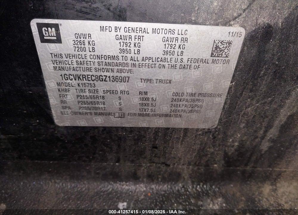 2016 CHEVROLET SILVERADO 1500 2LT VIN: 1GCVKREC8GZ136907