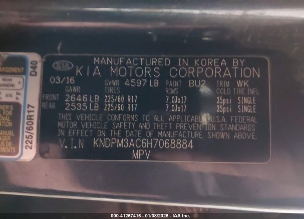 2017 KIA SPORTAGE LX VIN: KNDPM3AC6H7068884