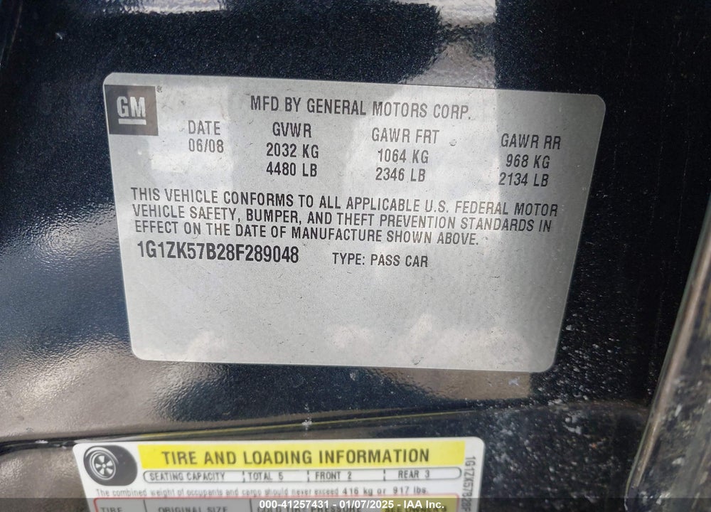 2008 CHEVROLET MALIBU LTZ VIN: 1G1ZK57B28F289048