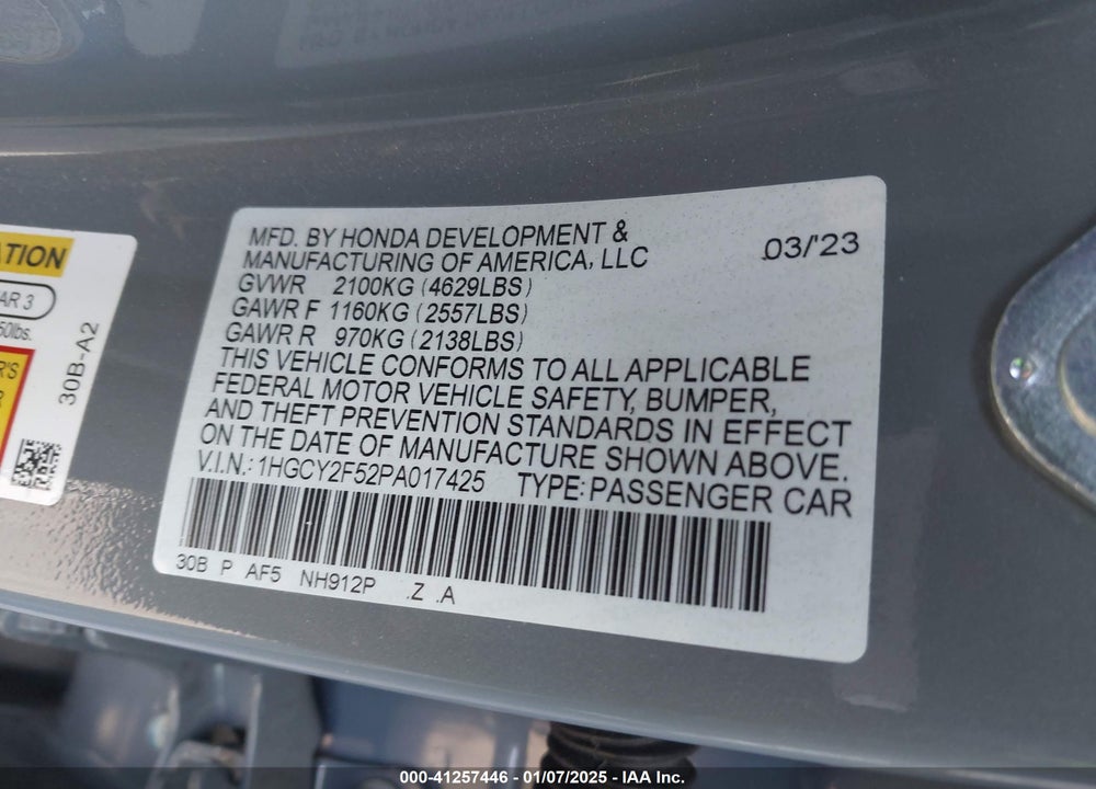 2023 HONDA ACCORD HYBRID SPORT VIN: 1HGCY2F52PA017425