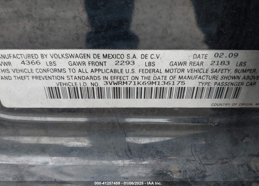 2009 VOLKSWAGEN JETTA SE VIN: 3VWRM71K69M136175
