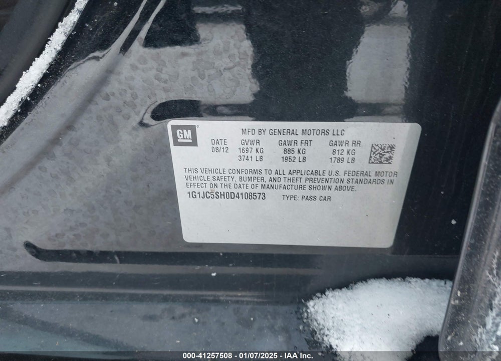 2013 CHEVROLET SONIC VIN: 1G1JC5SH0D4108573