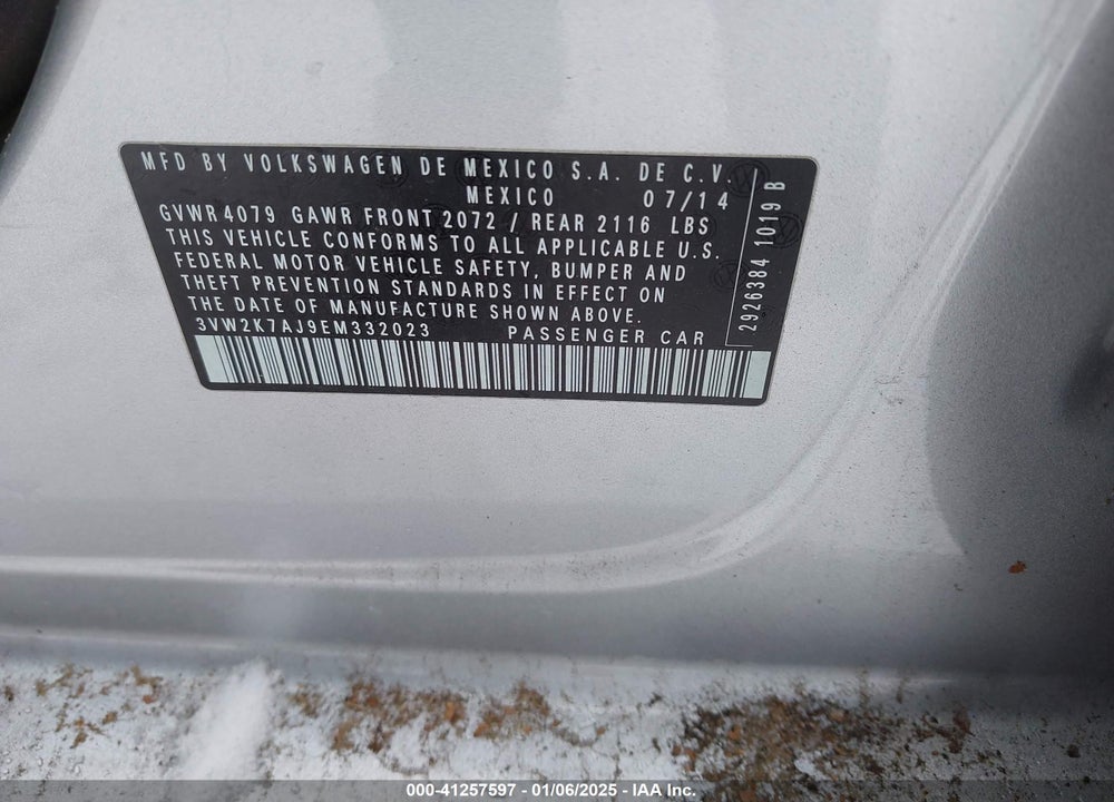 2014 VOLKSWAGEN JETTA VIN: 3VW2K7AJ9EM332023