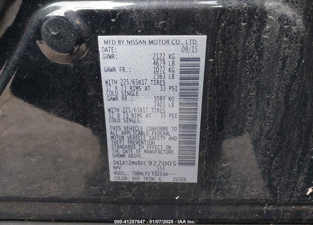 2015 NISSAN ROGUE VIN: 5N1AT2MV8FC927005