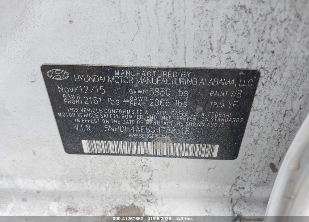2016 HYUNDAI ELANTRA VIN: 5NPDH4AE8GH788518