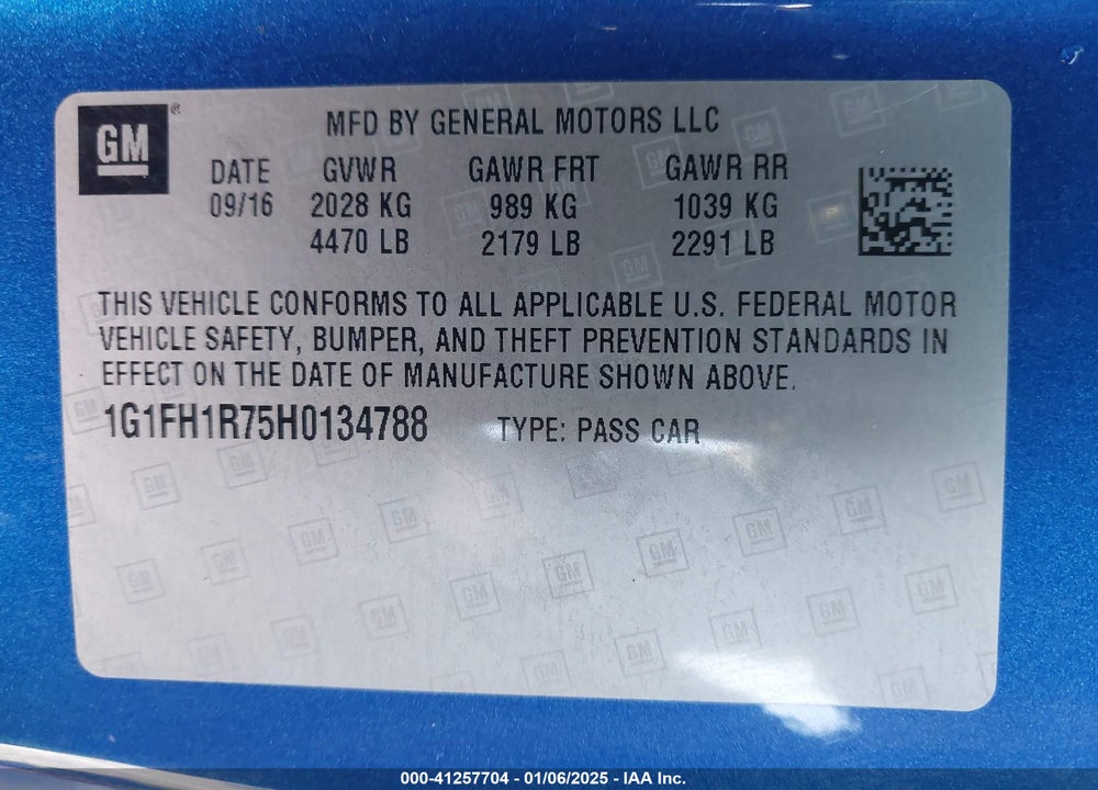 2017 CHEVROLET CAMARO VIN: 1G1FH1R75H0134788
