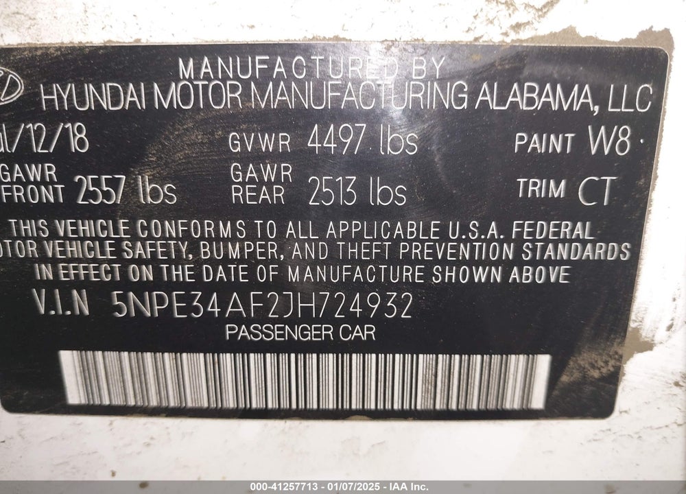 2018 HYUNDAI SONATA SPORT VIN: 5NPE34AF2JH724932