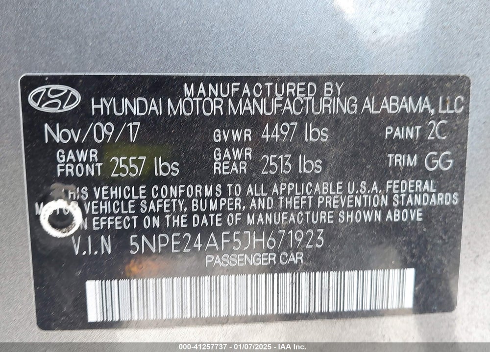 2018 HYUNDAI SONATA VIN: 5NPE24AF5JH671923