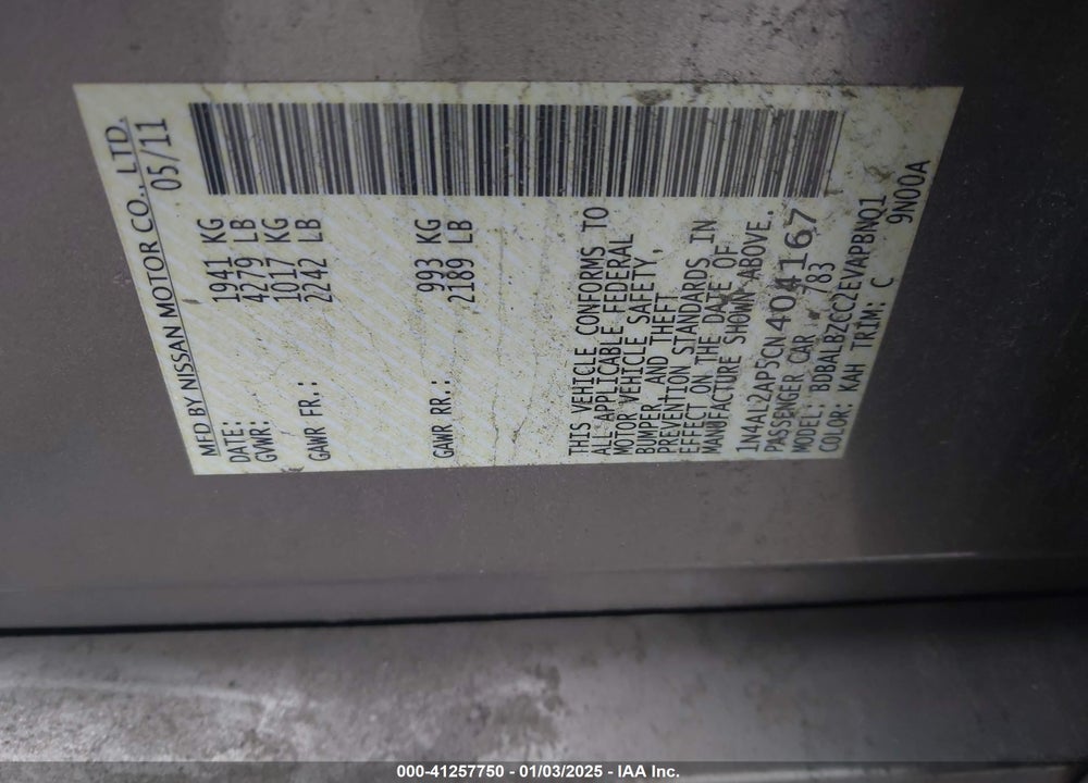 2012 NISSAN ALTIMA 2.5 SL VIN: 1N4AL2AP5CN404167