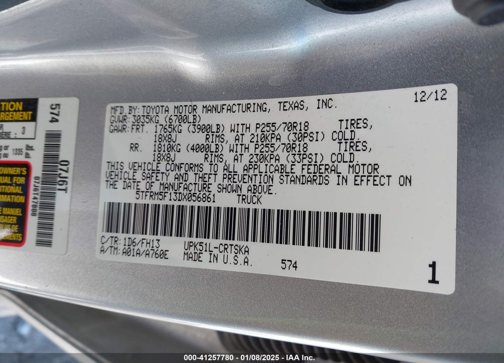 2013 TOYOTA TUNDRA VIN: 5TFRM5F13DX056861