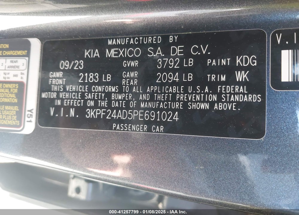 2023 KIA FORTE VIN: 3KPF24AD5PE691024