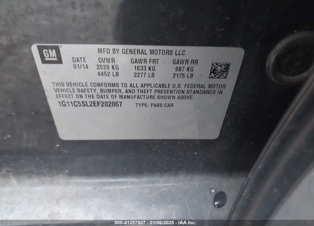 2014 CHEVROLET MALIBU VIN: 1G11C5SL2EF202867