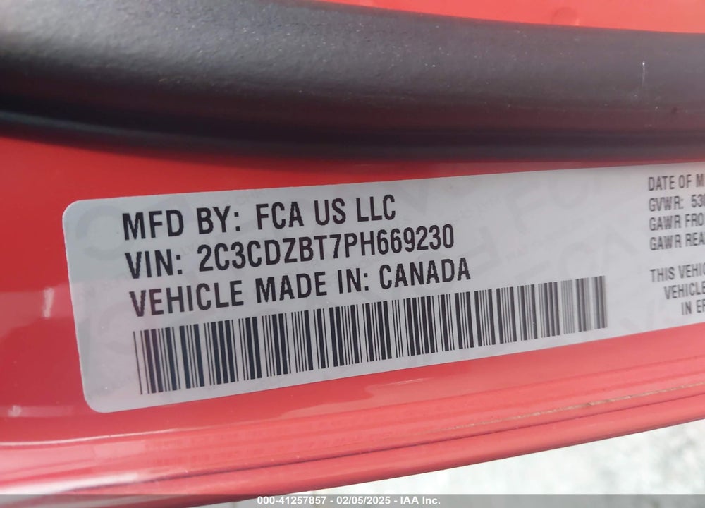 2023 DODGE CHALLENGER VIN: 2C3CDZBT7PH669230