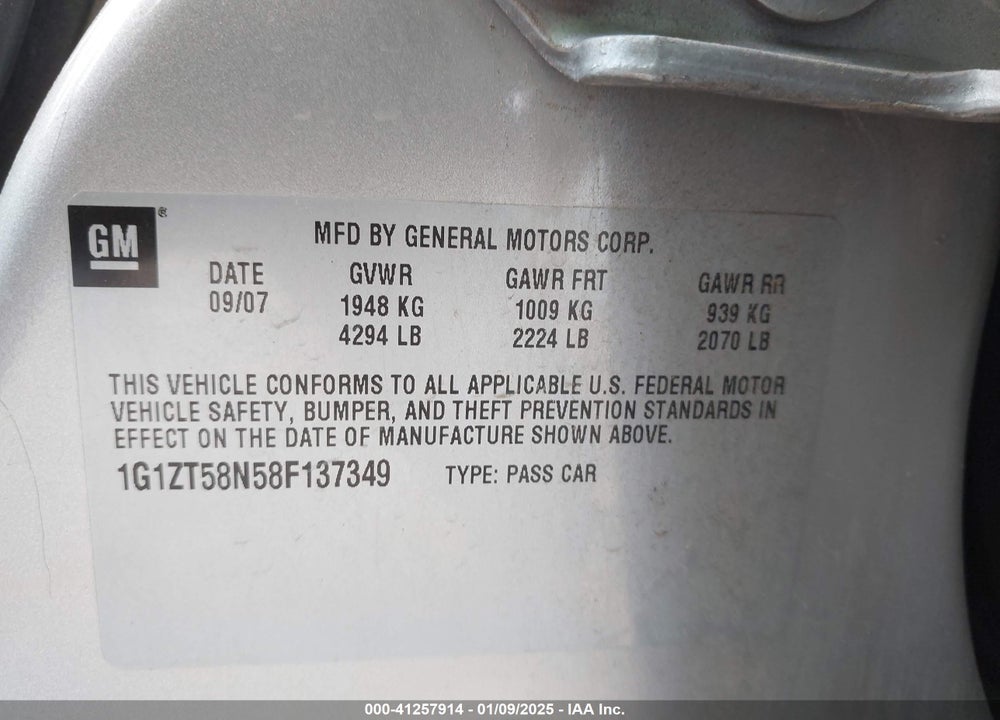 2008 CHEVROLET MALIBU CLASSIC LT VIN: 1G1ZT58N58F137349