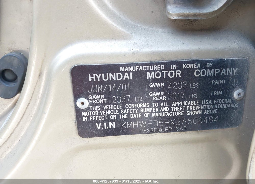 2002 HYUNDAI SONATA GLS/LX VIN: KMHWF35HX2A506484