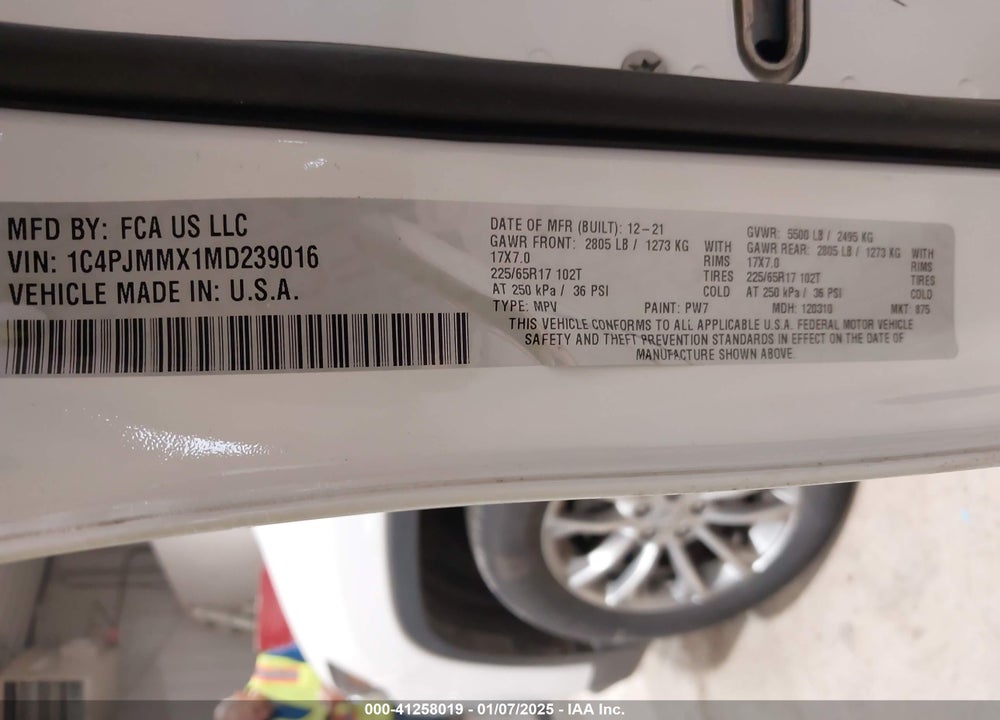 2021 JEEP CHEROKEE LATITUDE LUX 4X4 VIN: 1C4PJMMX1MD239016