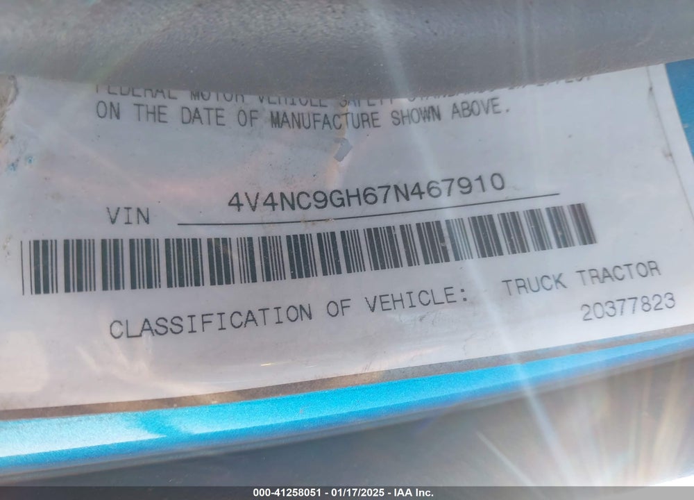 2007 VOLVO VN VNL VIN: 4V4NC9GH67N467910