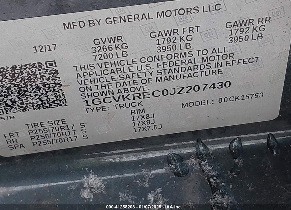 2018 CHEVROLET SILVERADO 1500 1LT VIN: 1GCVKREC0JZ207430