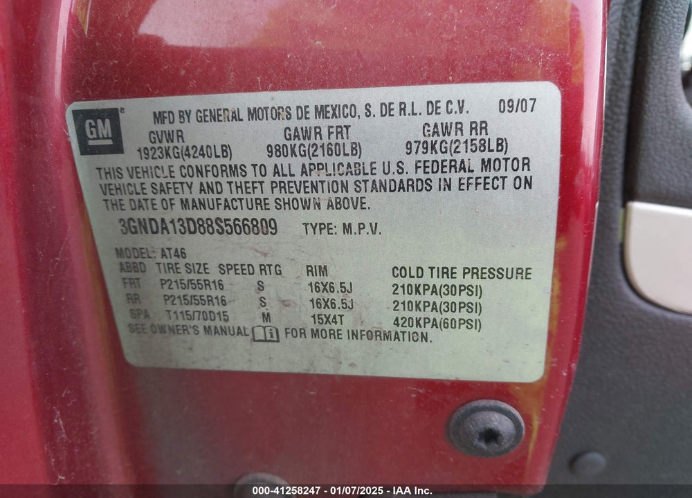 2008 CHEVROLET HHR VIN: 3GNDA13D88S566809