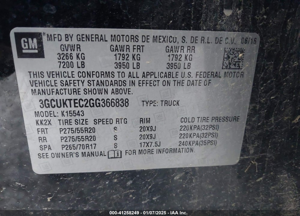 2016 CHEVROLET SILVERADO VIN: 3GCUKTEC2GG366838