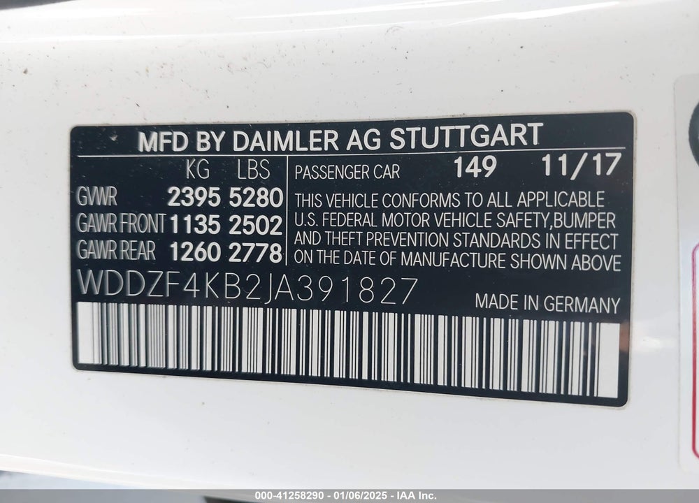 2018 MERCEDES-BENZ E 300 4MATIC VIN: WDDZF4KB2JA391827